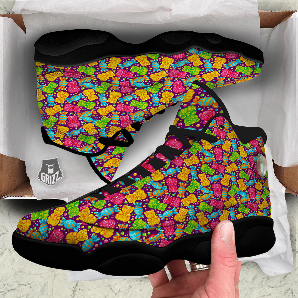 Gummy Colorful Print Black Basketball Shoes-grizzshop