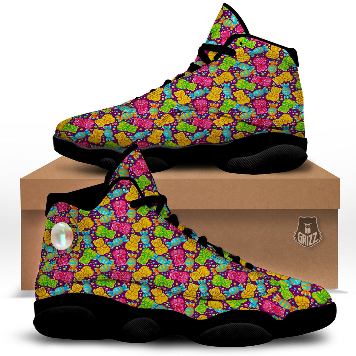 Gummy Colorful Print Black Basketball Shoes-grizzshop