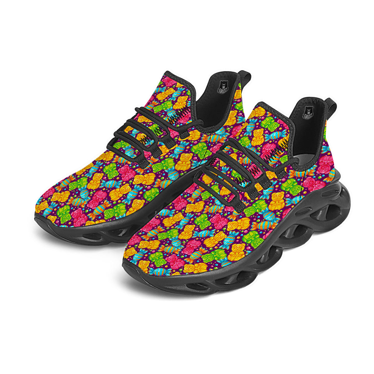 Gummy Colorful Print Black Running Shoes-grizzshop