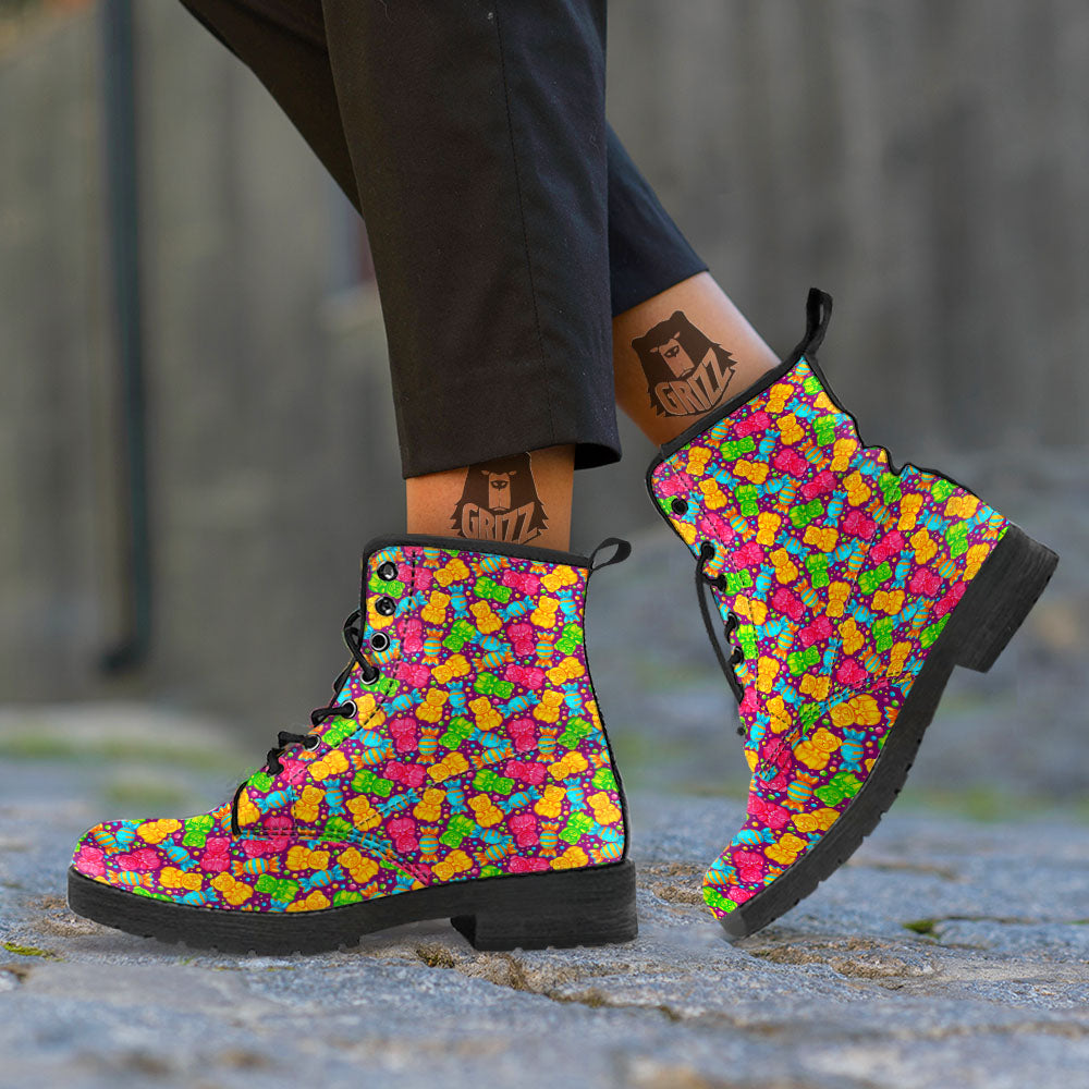 Gummy Colorful Print Leather Boots-grizzshop