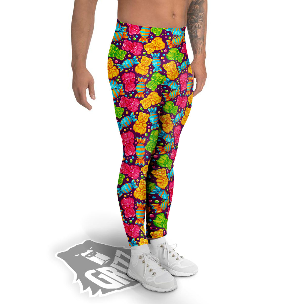 Gummy Colorful Print Men's Leggings-grizzshop