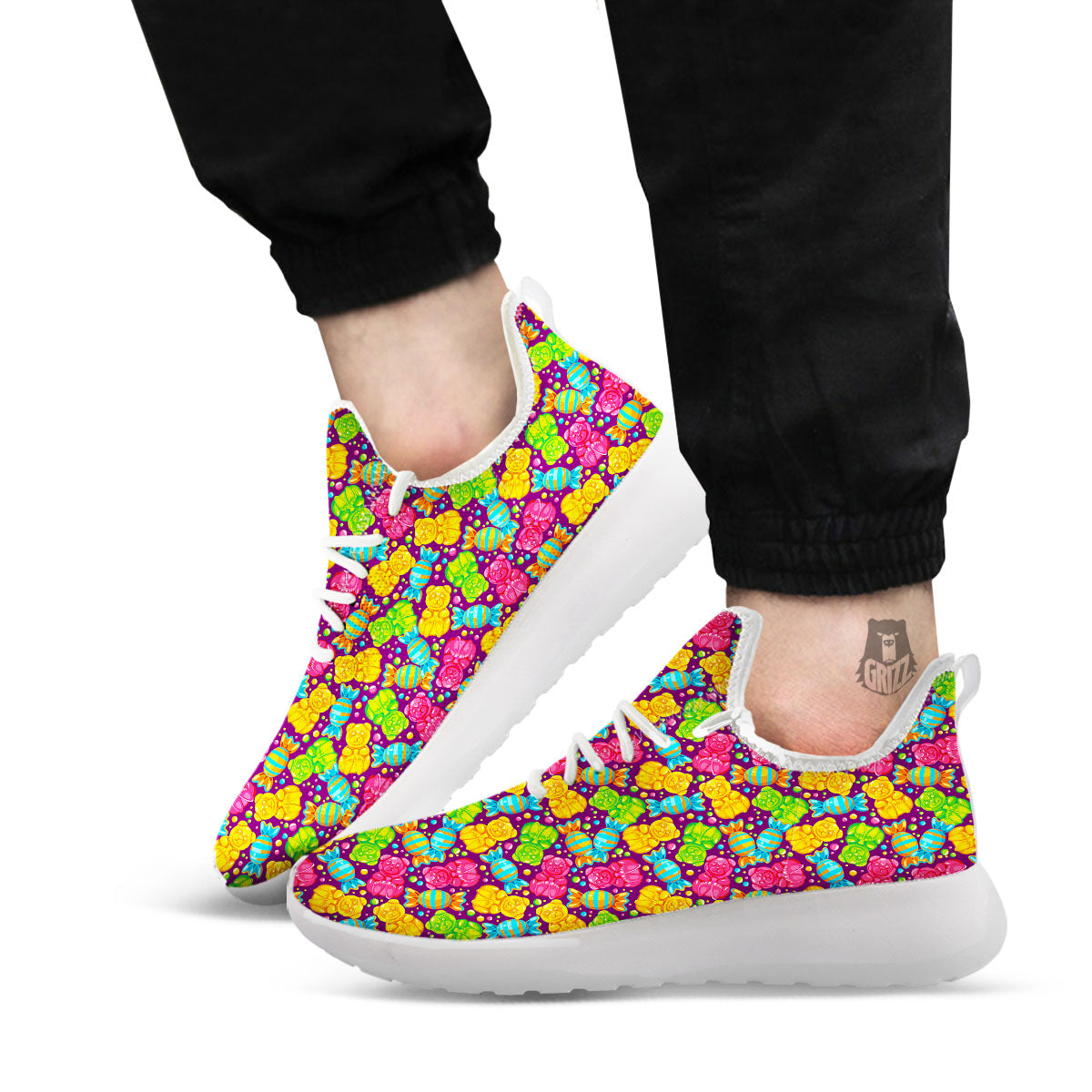 Gummy Colorful Print White Athletic Shoes-grizzshop
