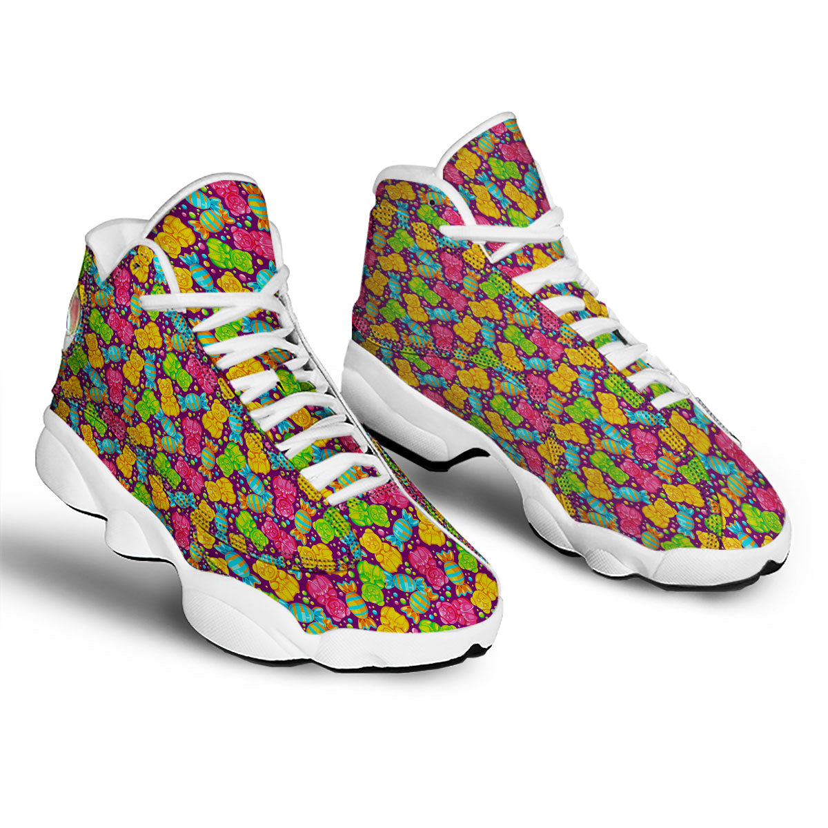 Gummy Colorful Print White Basketball Shoes-grizzshop