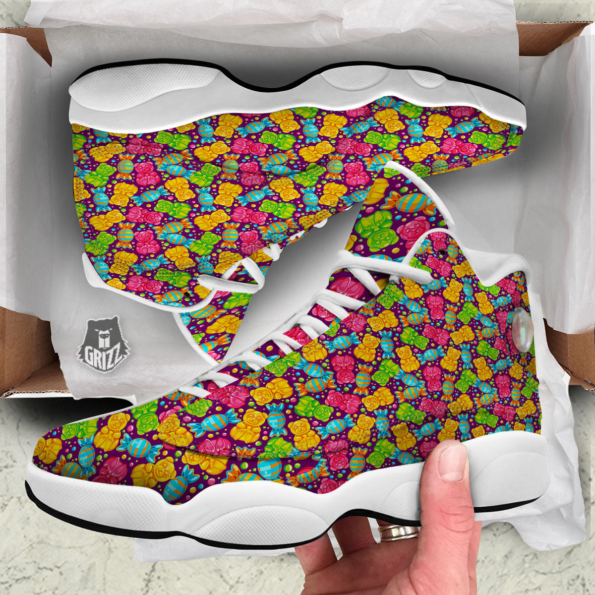 Gummy Colorful Print White Basketball Shoes-grizzshop