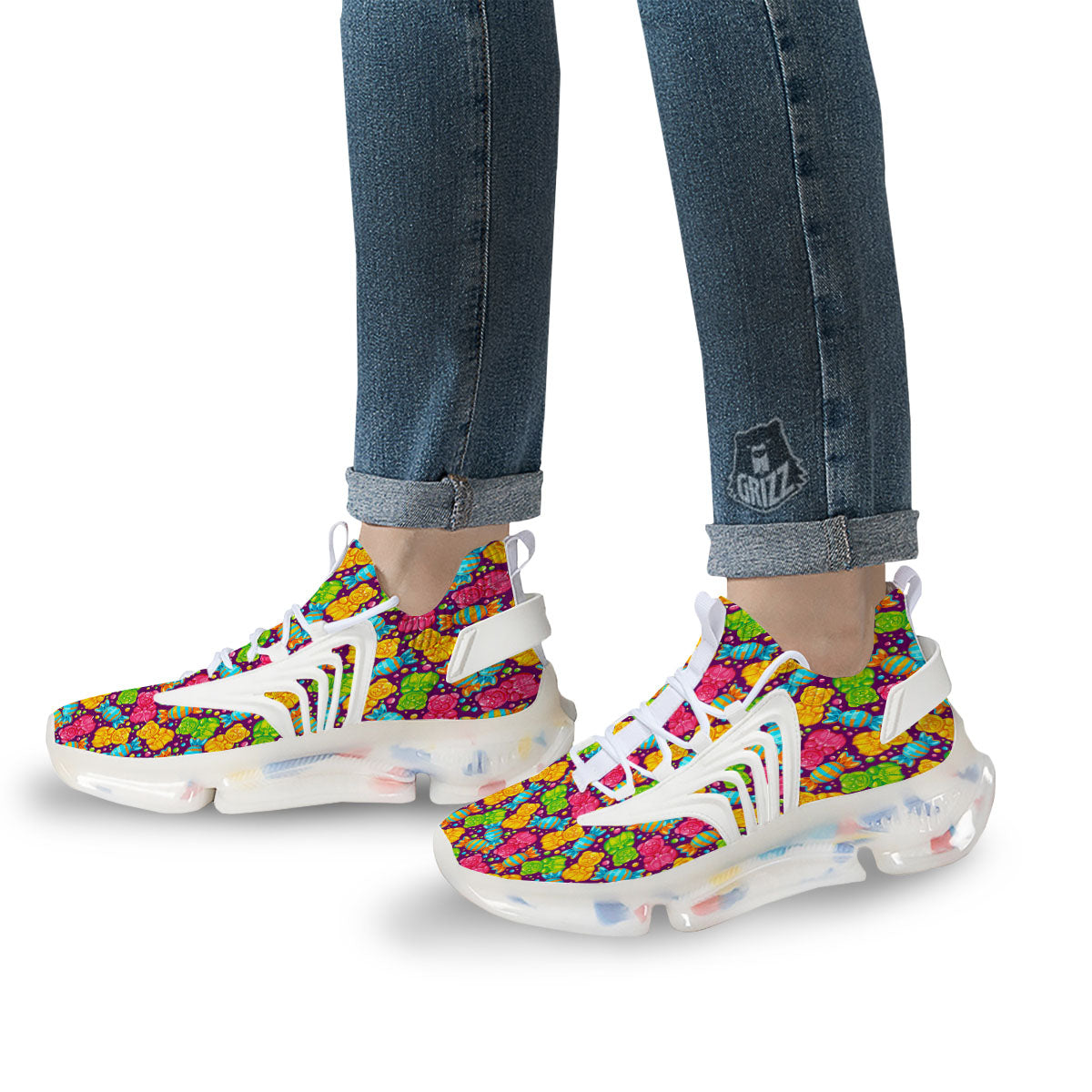 Gummy Colorful Print White Gym Shoes-grizzshop