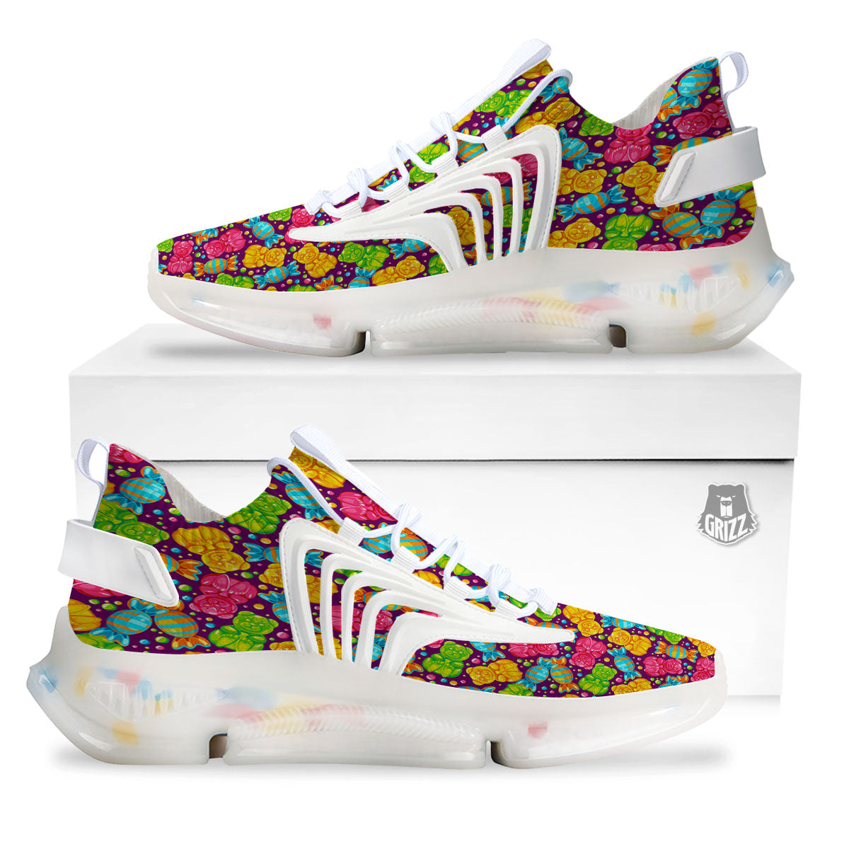Gummy Colorful Print White Gym Shoes-grizzshop