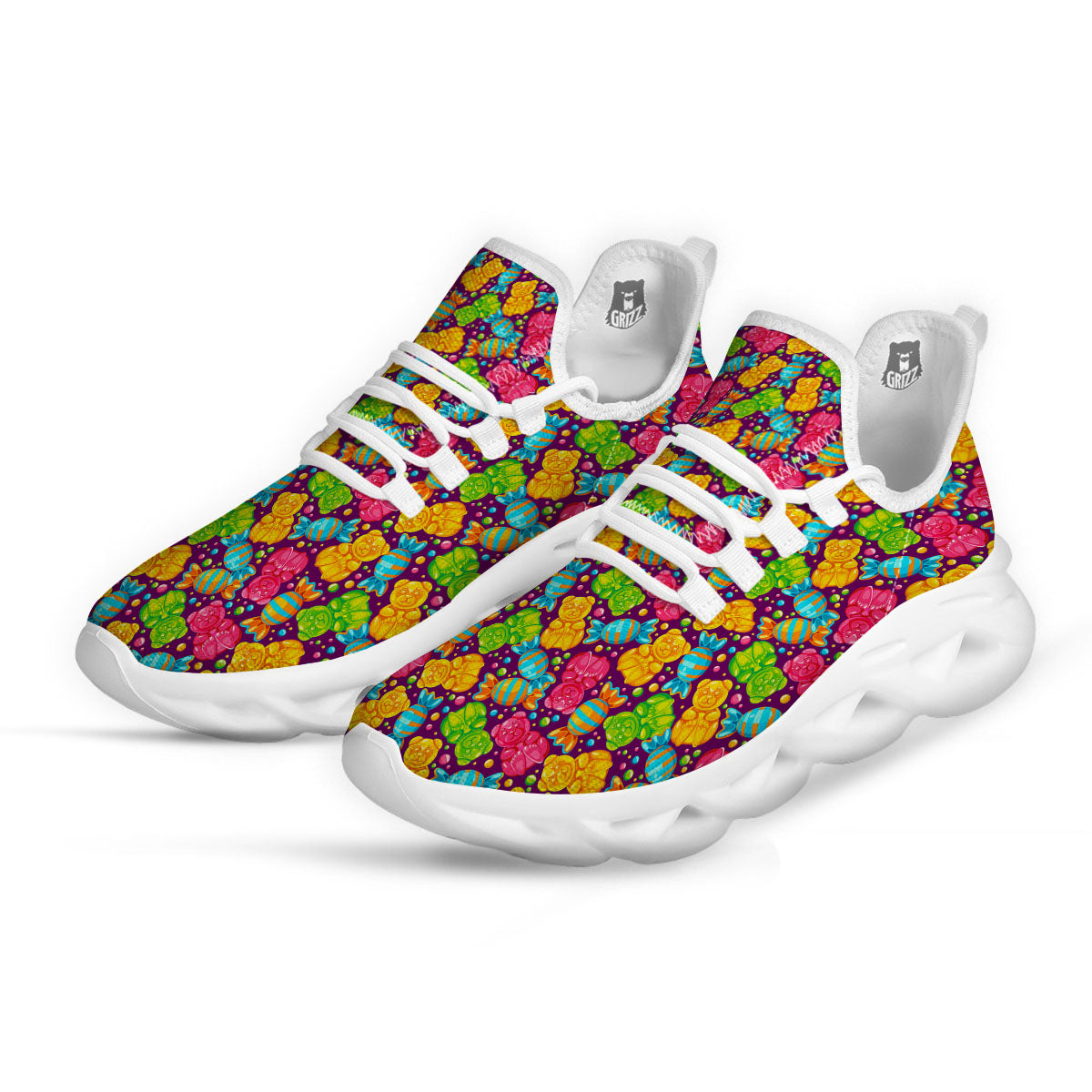 Gummy Colorful Print White Running Shoes-grizzshop