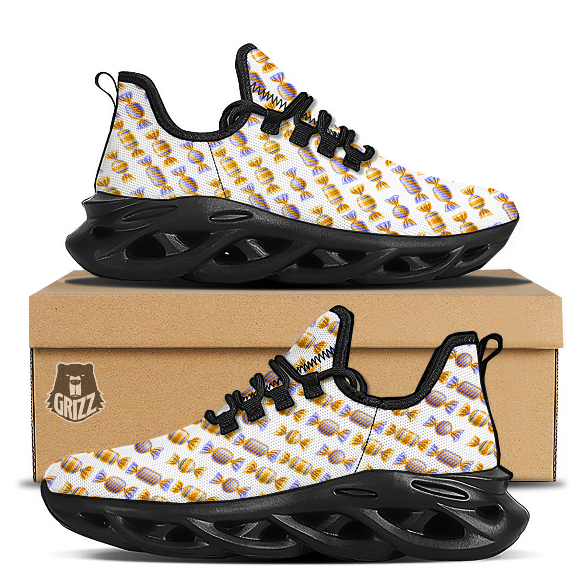 Gummy Yummy Print Pattern Black Running Shoes-grizzshop