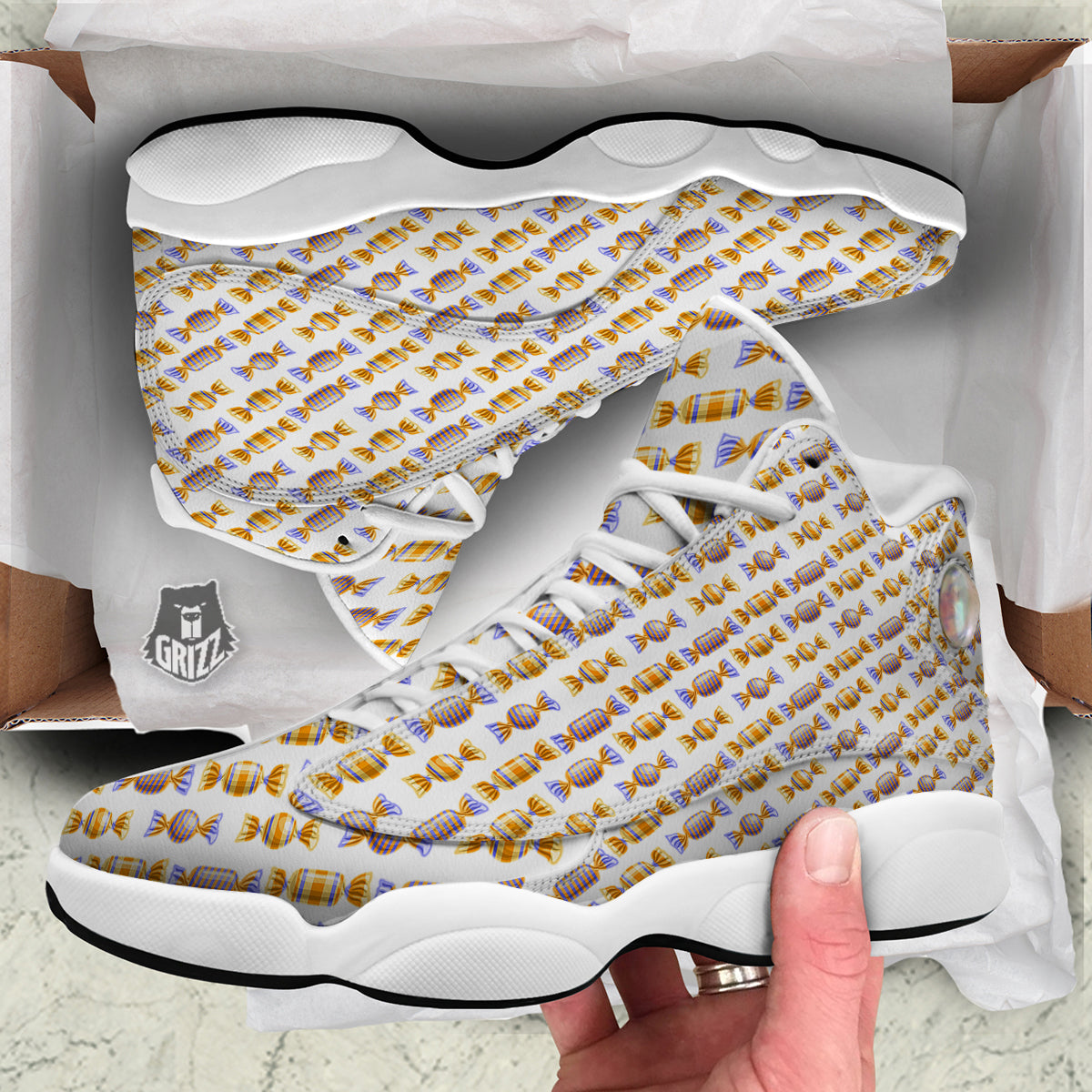 Gummy Yummy Print Pattern White Basketball Shoes-grizzshop