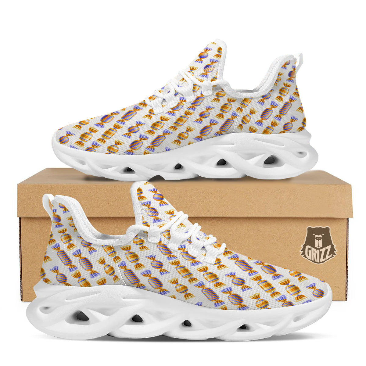 Gummy Yummy Print Pattern White Running Shoes-grizzshop
