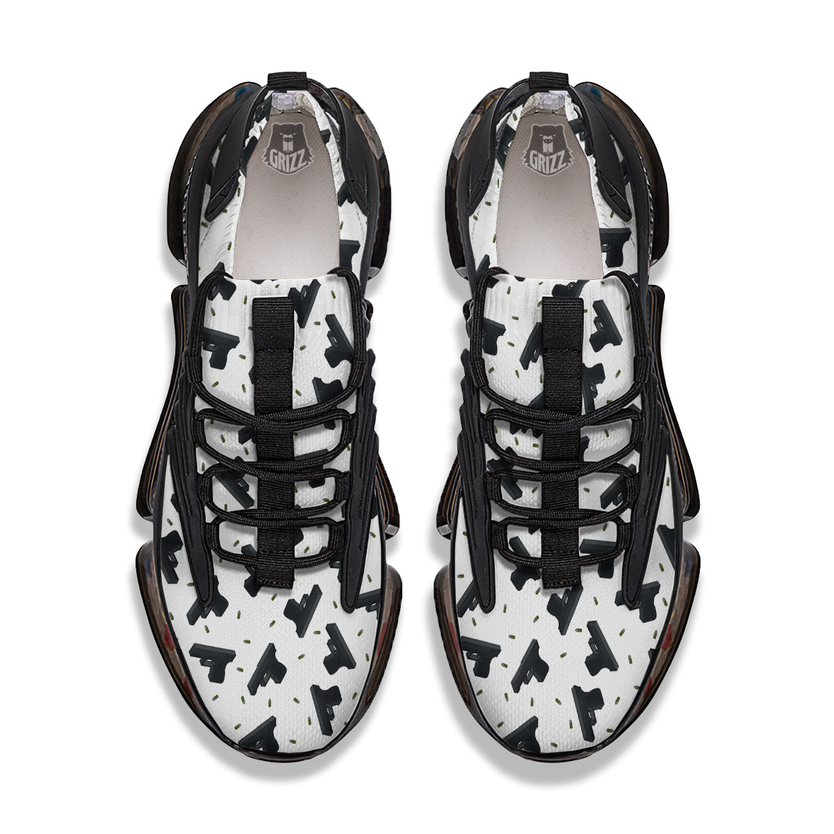 Gun Bullet White And Black Print Pattern Black Gym Shoes-grizzshop