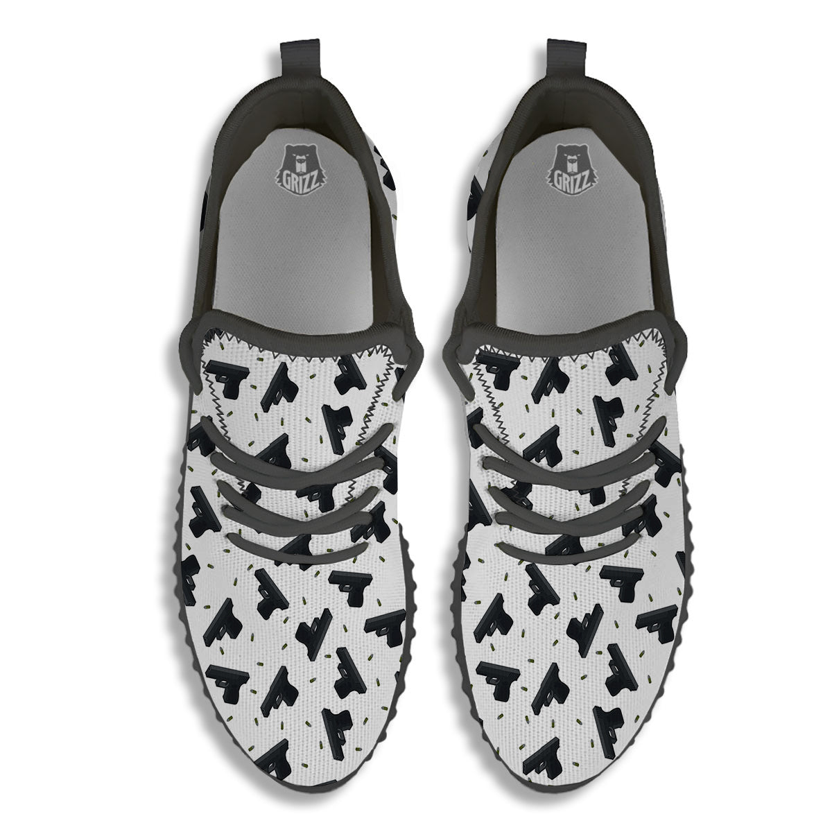 Gun Bullet White And Black Print Pattern Black Walking Shoes-grizzshop