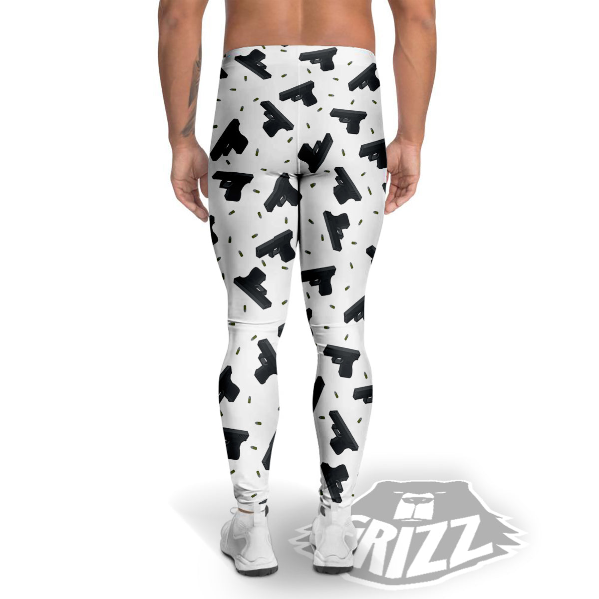 Gun Bullet White And Black Print Pattern Men's Leggings-grizzshop