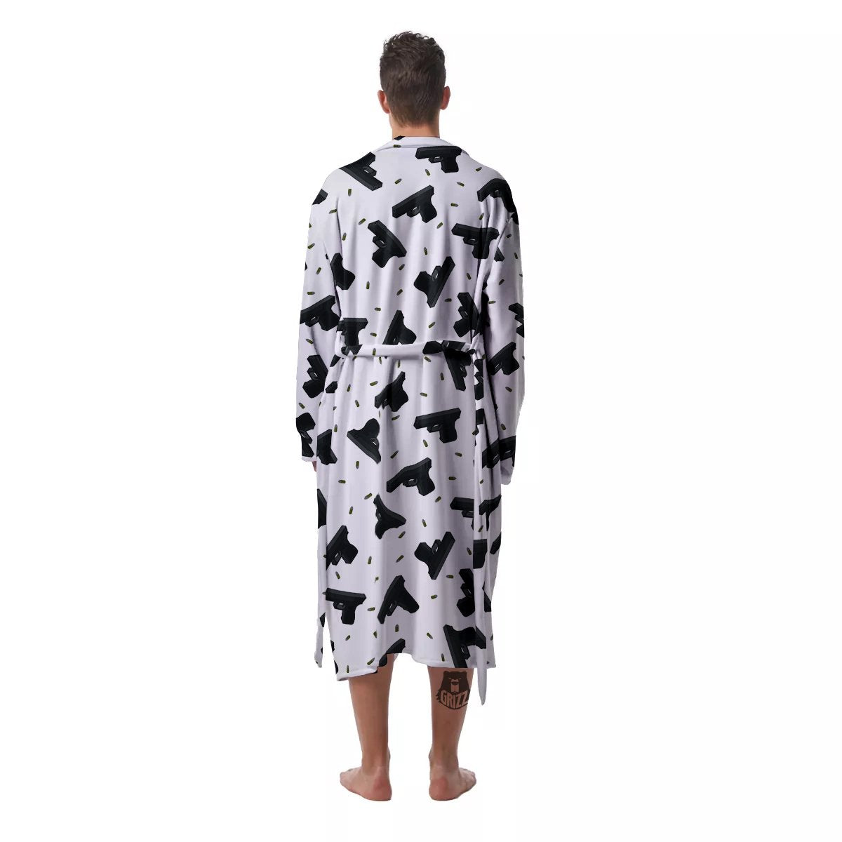 Gun Bullet White And Black Print Pattern Men's Robe-grizzshop