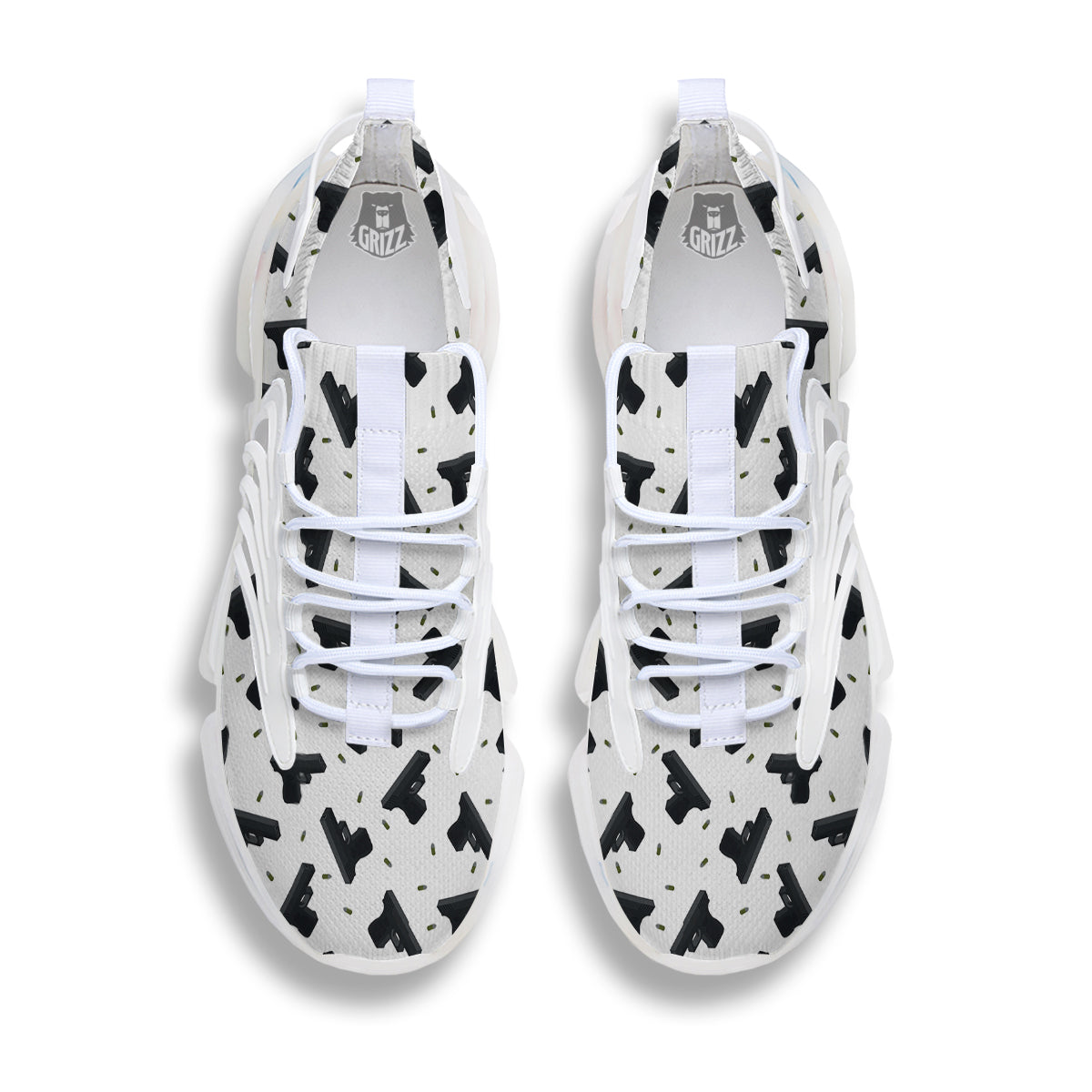 Gun Bullet White And Black Print Pattern White Gym Shoes-grizzshop