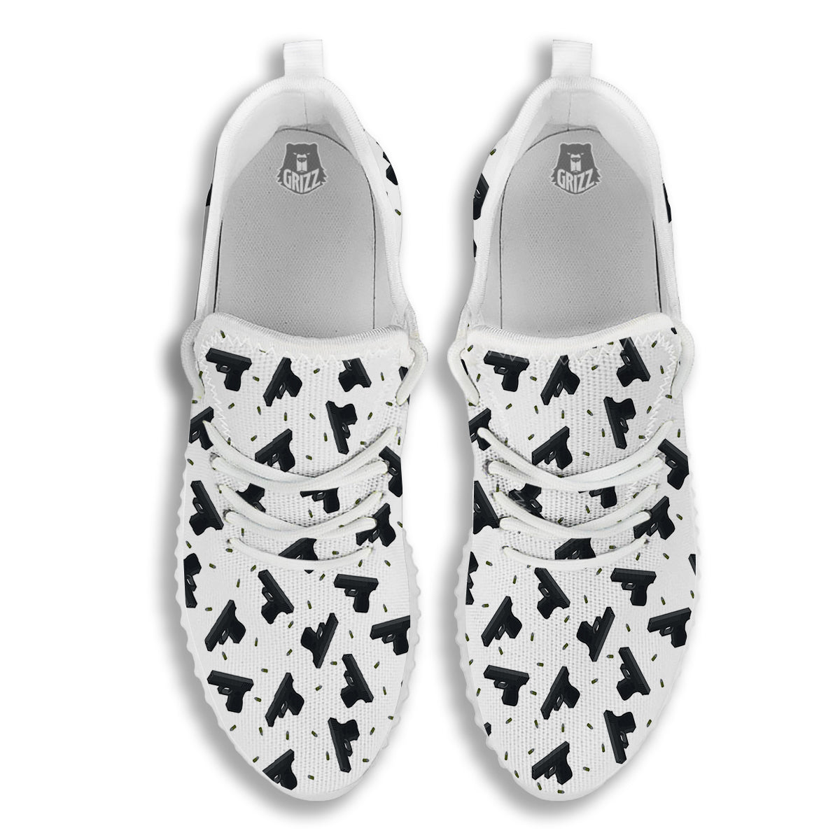 Gun Bullet White And Black Print Pattern White Walking Shoes-grizzshop