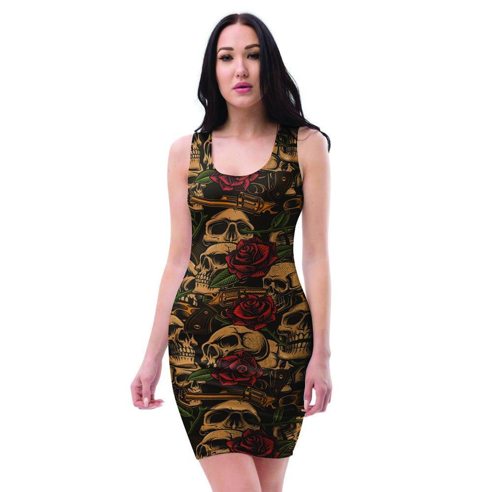 Gun Rose Skull Bodycon Dress-grizzshop