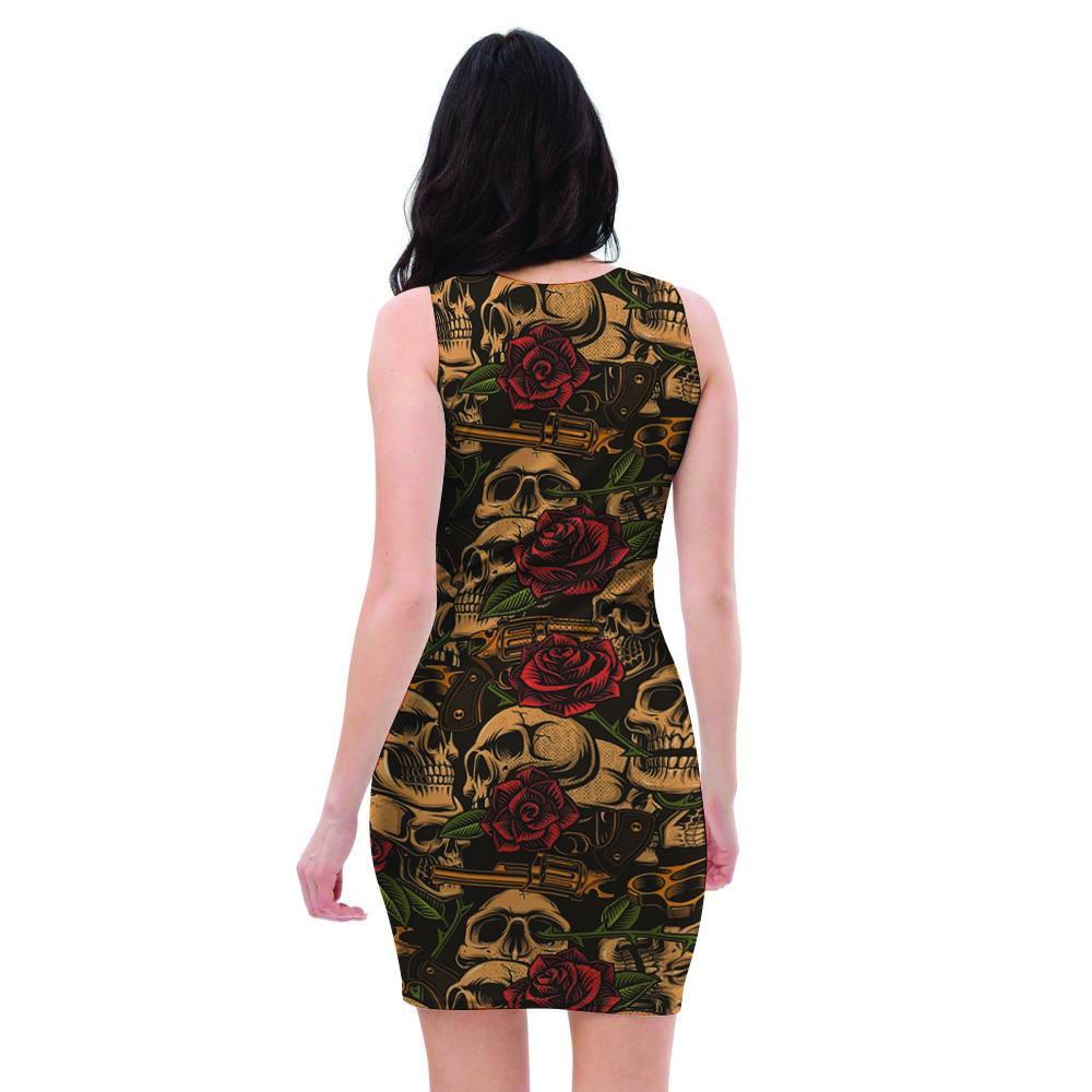 Gun Rose Skull Bodycon Dress-grizzshop