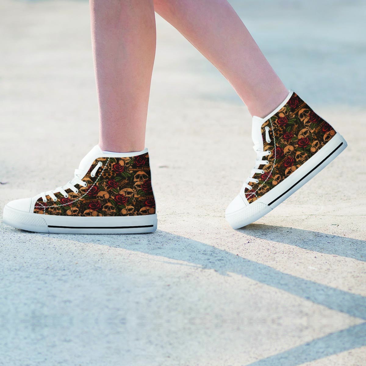 Gun Rose Skull Women's High Top Shoes-grizzshop