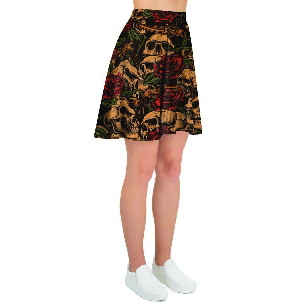 Gun Rose Skull Women's Skirt-grizzshop