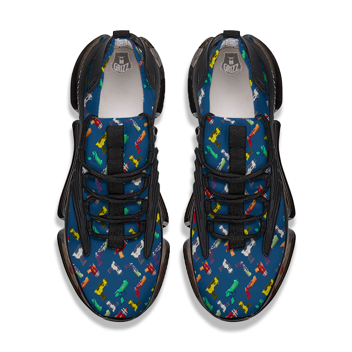 Guns Game Colorful Print Pattern Black Gym Shoes-grizzshop