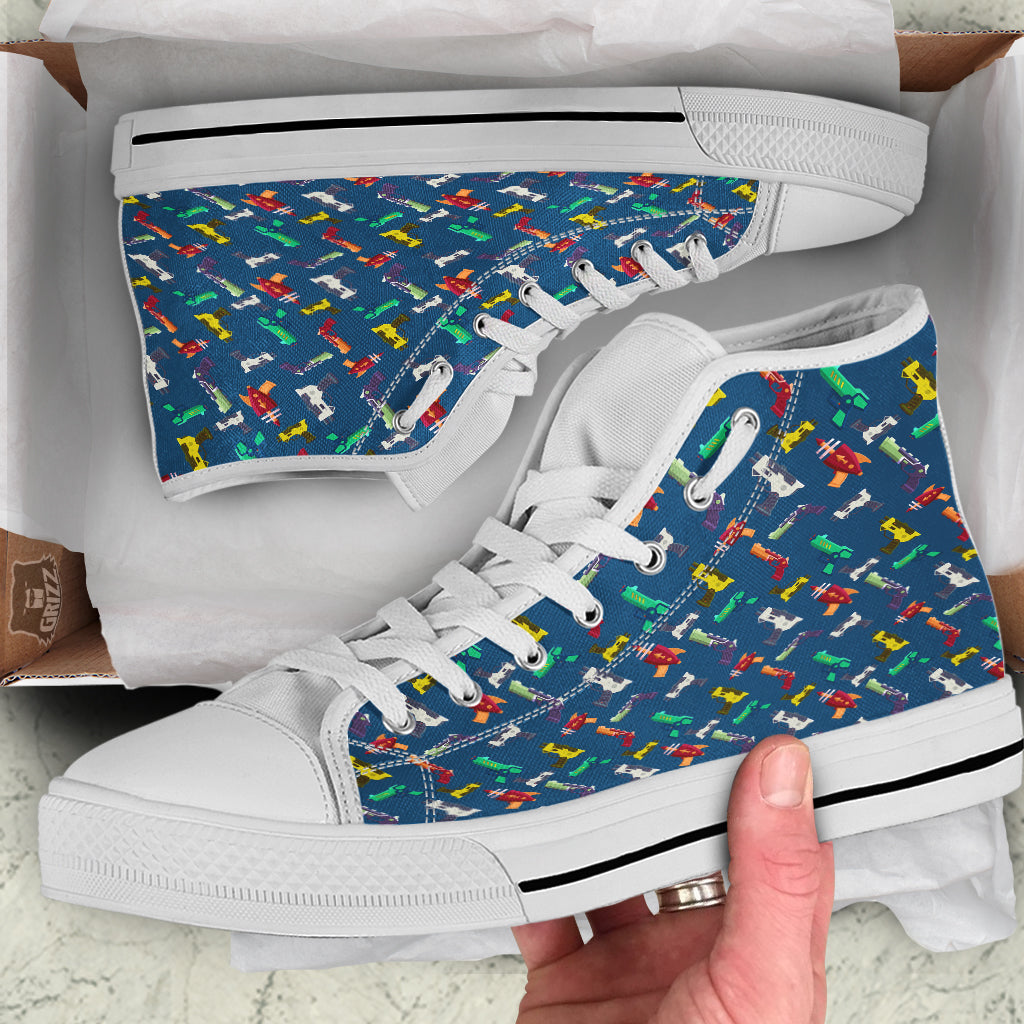 Guns Game Colorful Print Pattern White High Top Shoes-grizzshop