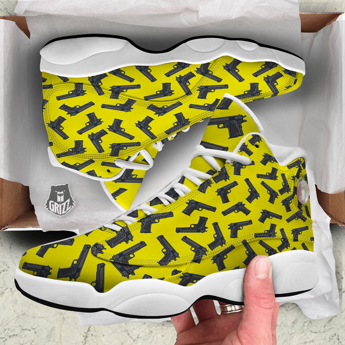 Guns Military Print Pattern White Basketball Shoes-grizzshop