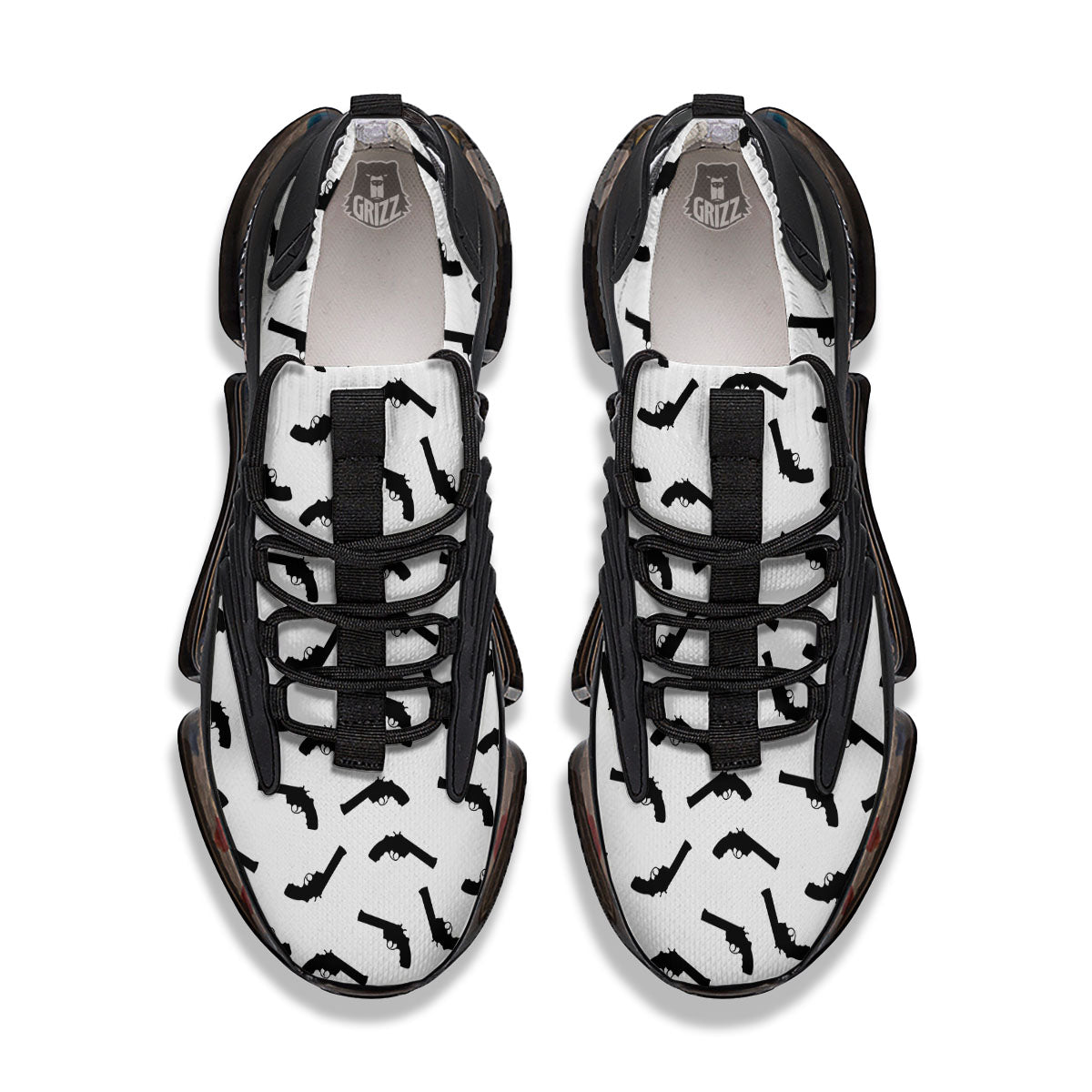 Guns White And Black Print Pattern Black Gym Shoes-grizzshop