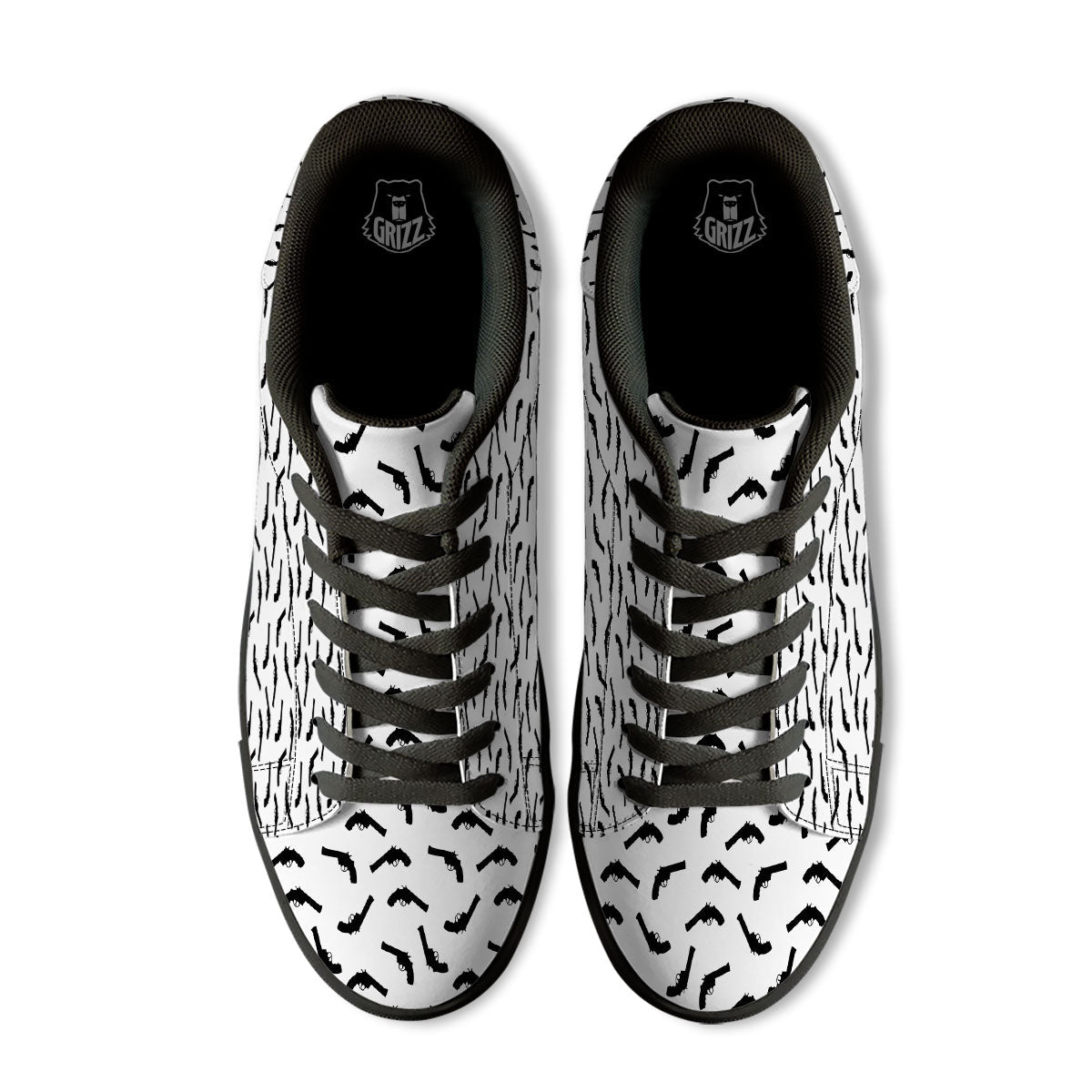 Guns White And Black Print Pattern Black Low Top Sneakers-grizzshop
