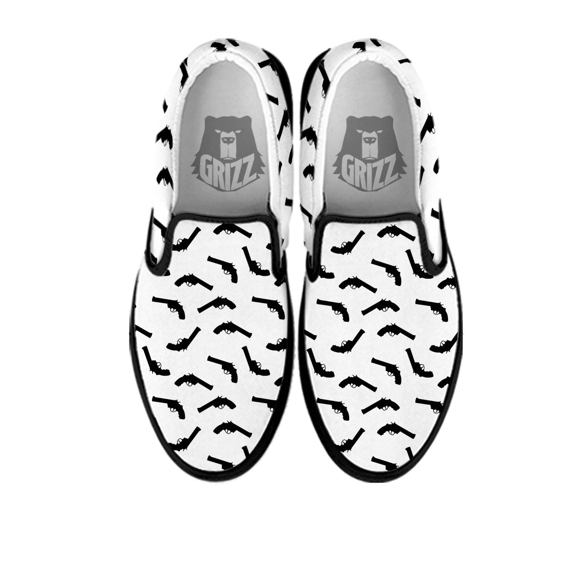 Guns White And Black Print Pattern Black Slip On Shoes-grizzshop