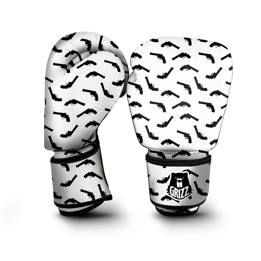 Guns White And Black Print Pattern Boxing Gloves-grizzshop