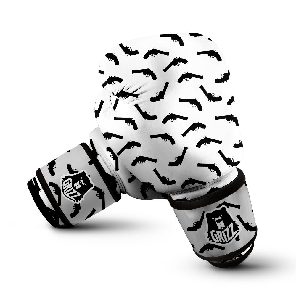 Guns White And Black Print Pattern Boxing Gloves-grizzshop