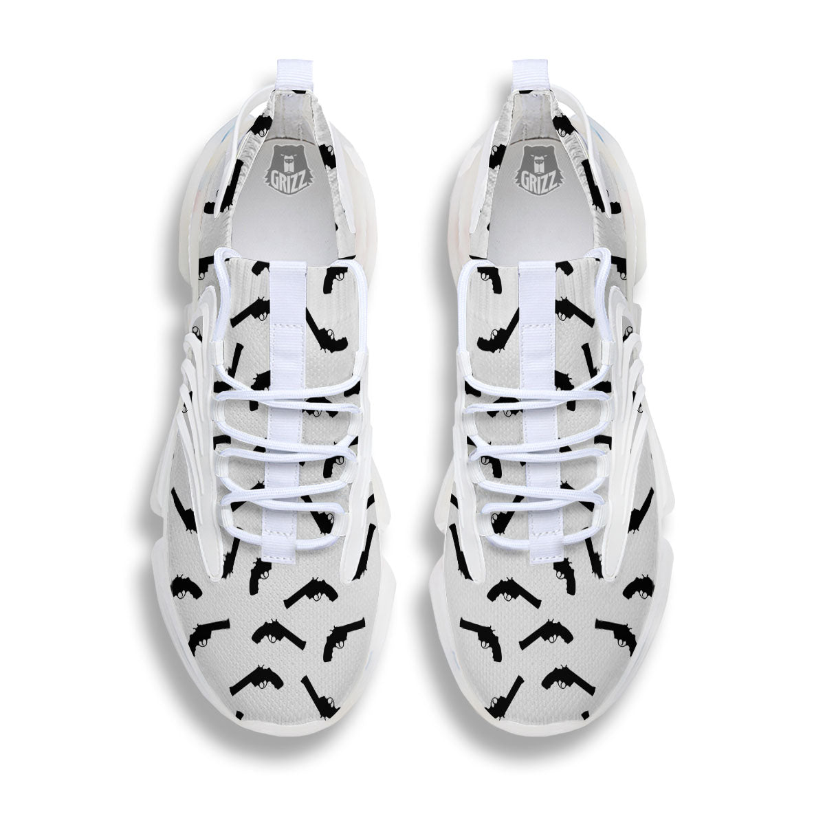 Guns White And Black Print Pattern White Gym Shoes-grizzshop