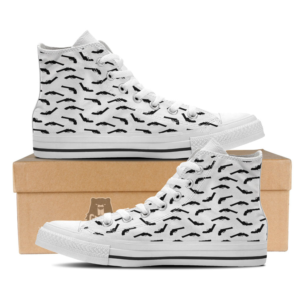 Guns White And Black Print Pattern White High Top Shoes-grizzshop