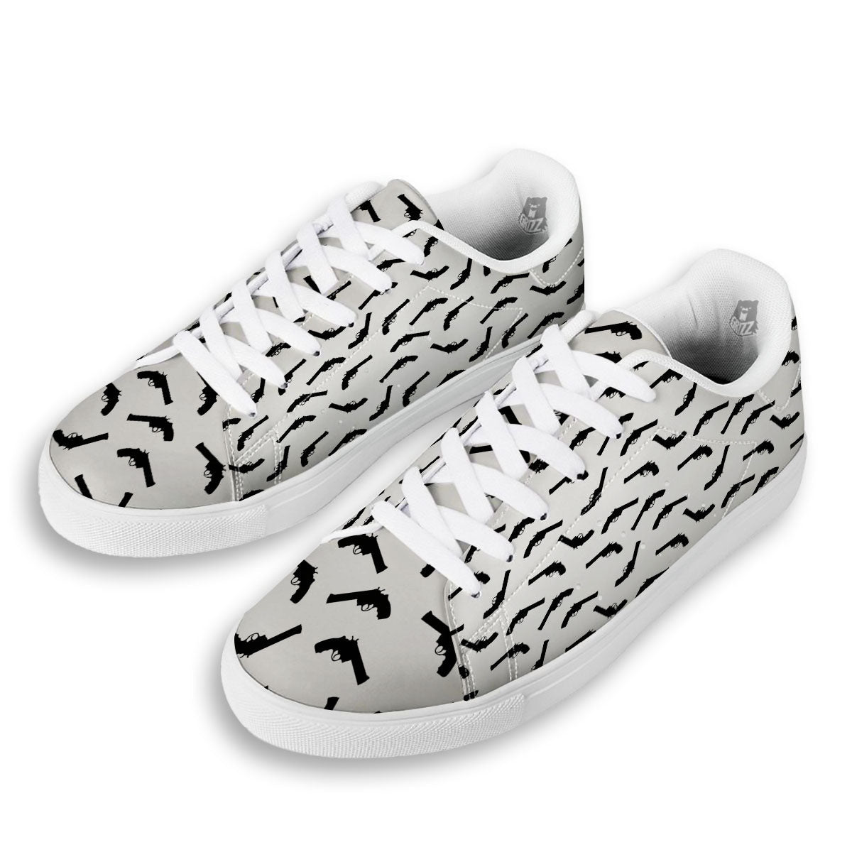Guns White And Black Print Pattern White Low Top Sneakers-grizzshop