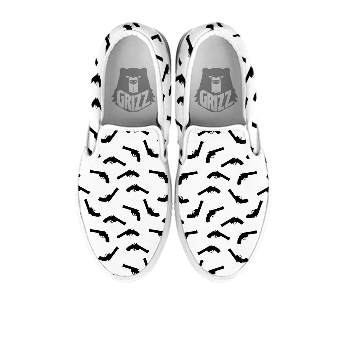 Guns White And Black Print Pattern White Slip On Shoes-grizzshop