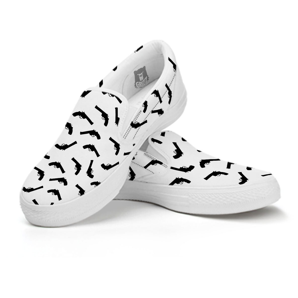 Guns White And Black Print Pattern White Slip On Shoes-grizzshop