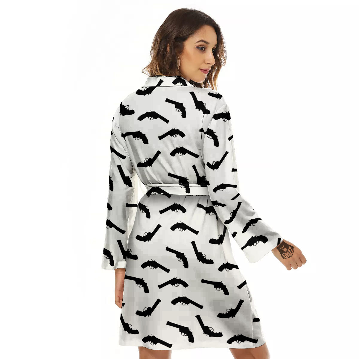 Guns White And Black Print Pattern Women's Robe-grizzshop