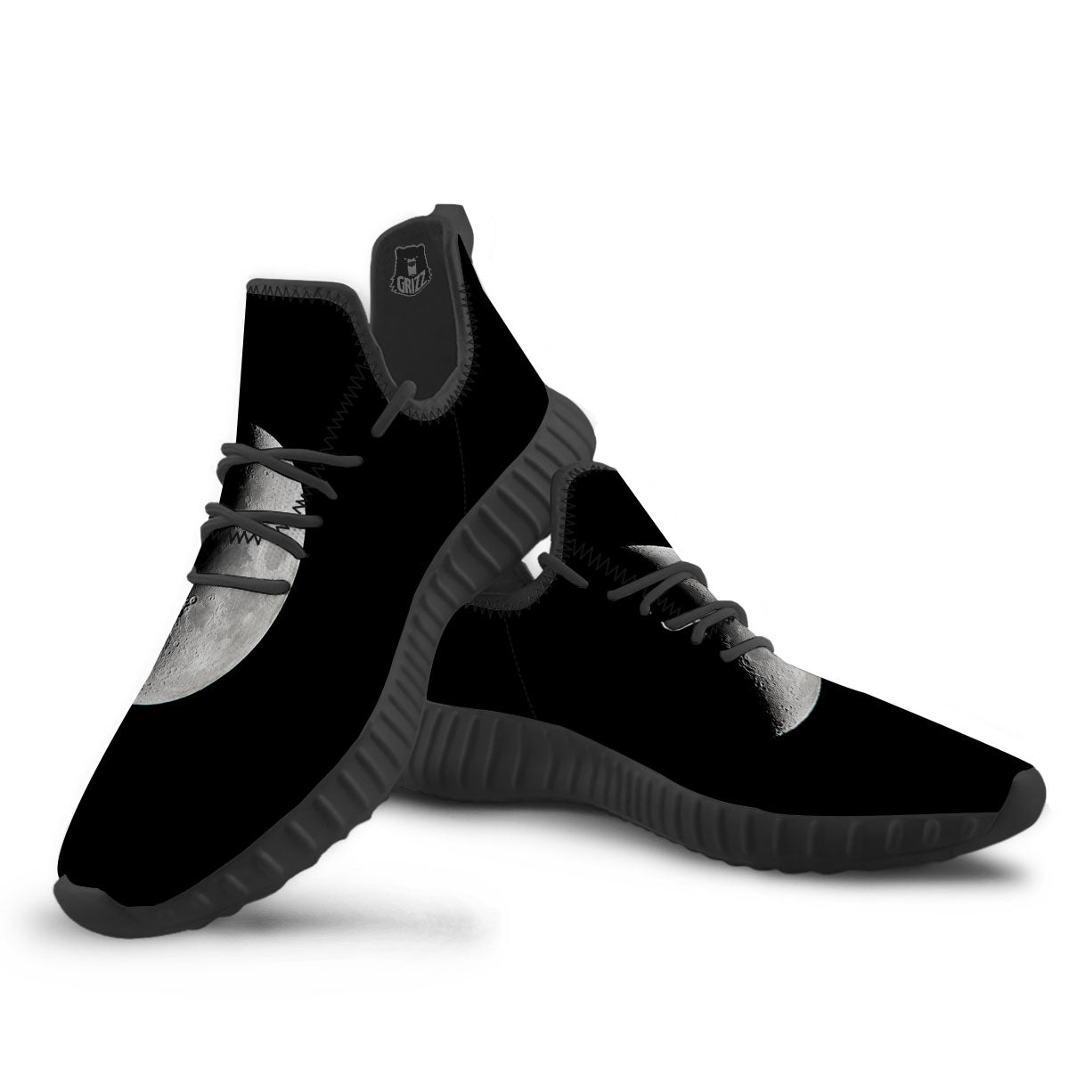 Half Moon Print Black Walking Shoes-grizzshop