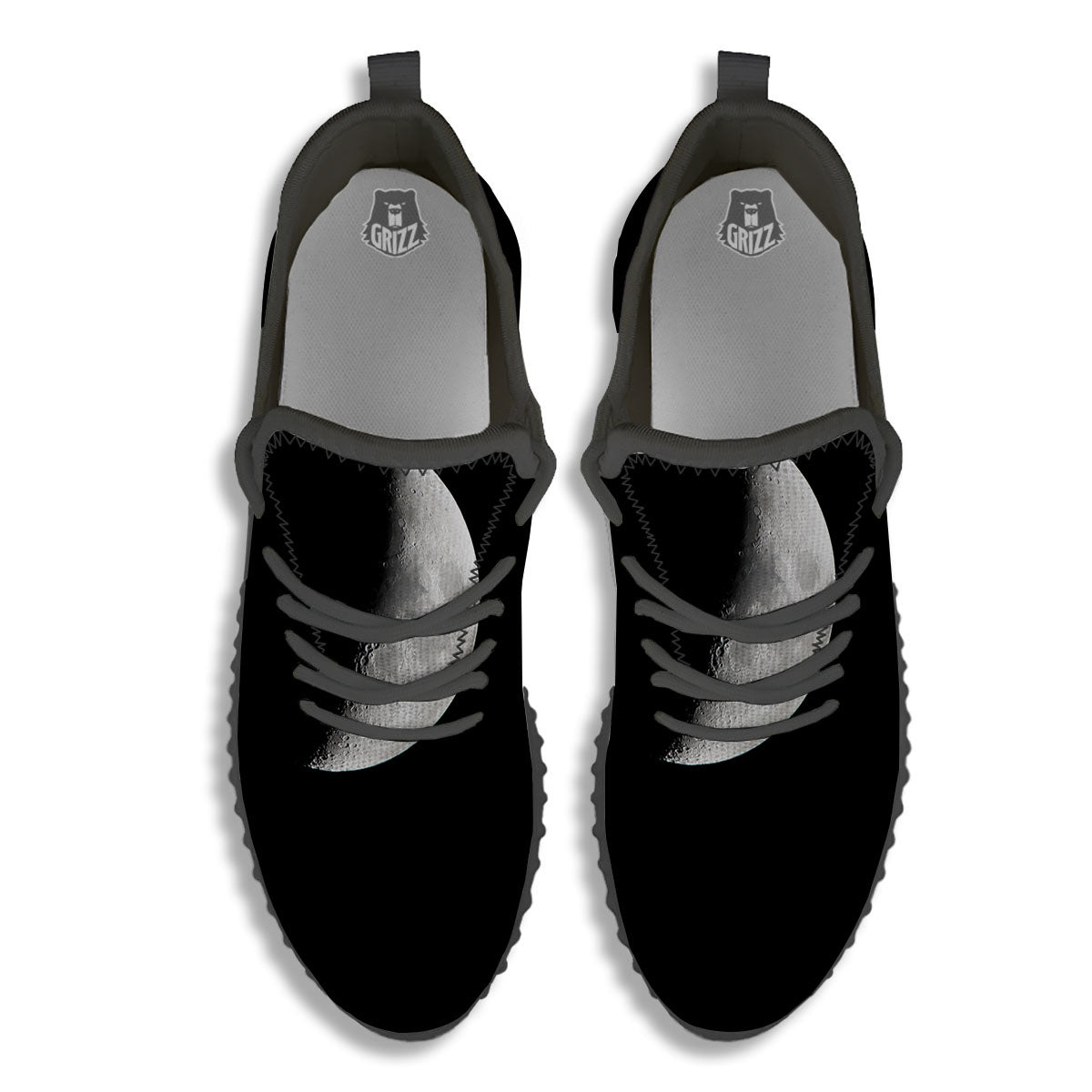 Half Moon Print Black Walking Shoes-grizzshop