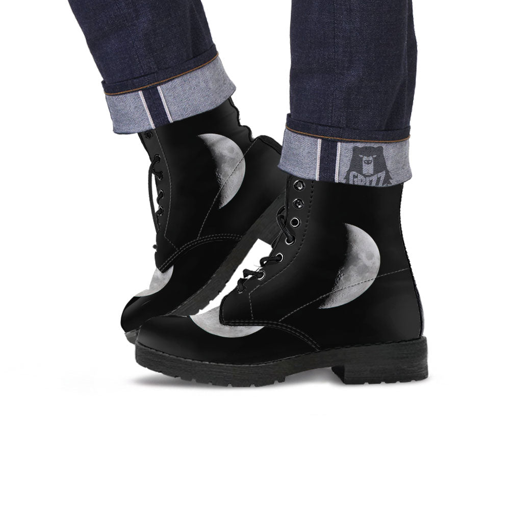 Half Moon Print Leather Boots-grizzshop
