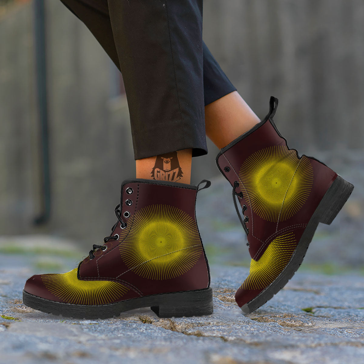 Halftone Sun Dot Print Leather Boots-grizzshop