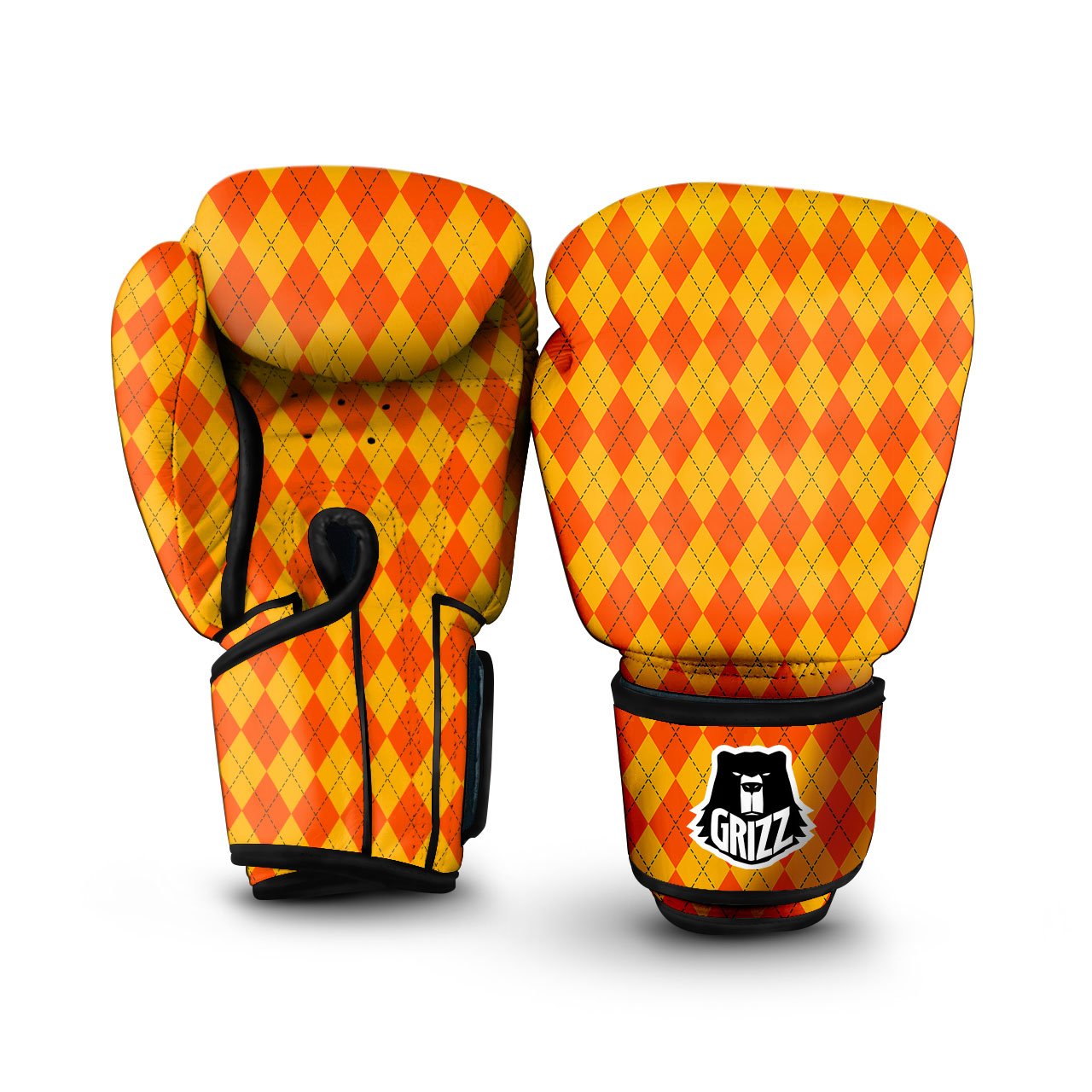 Halloween Argyle Orange Print Pattern Boxing Gloves-grizzshop