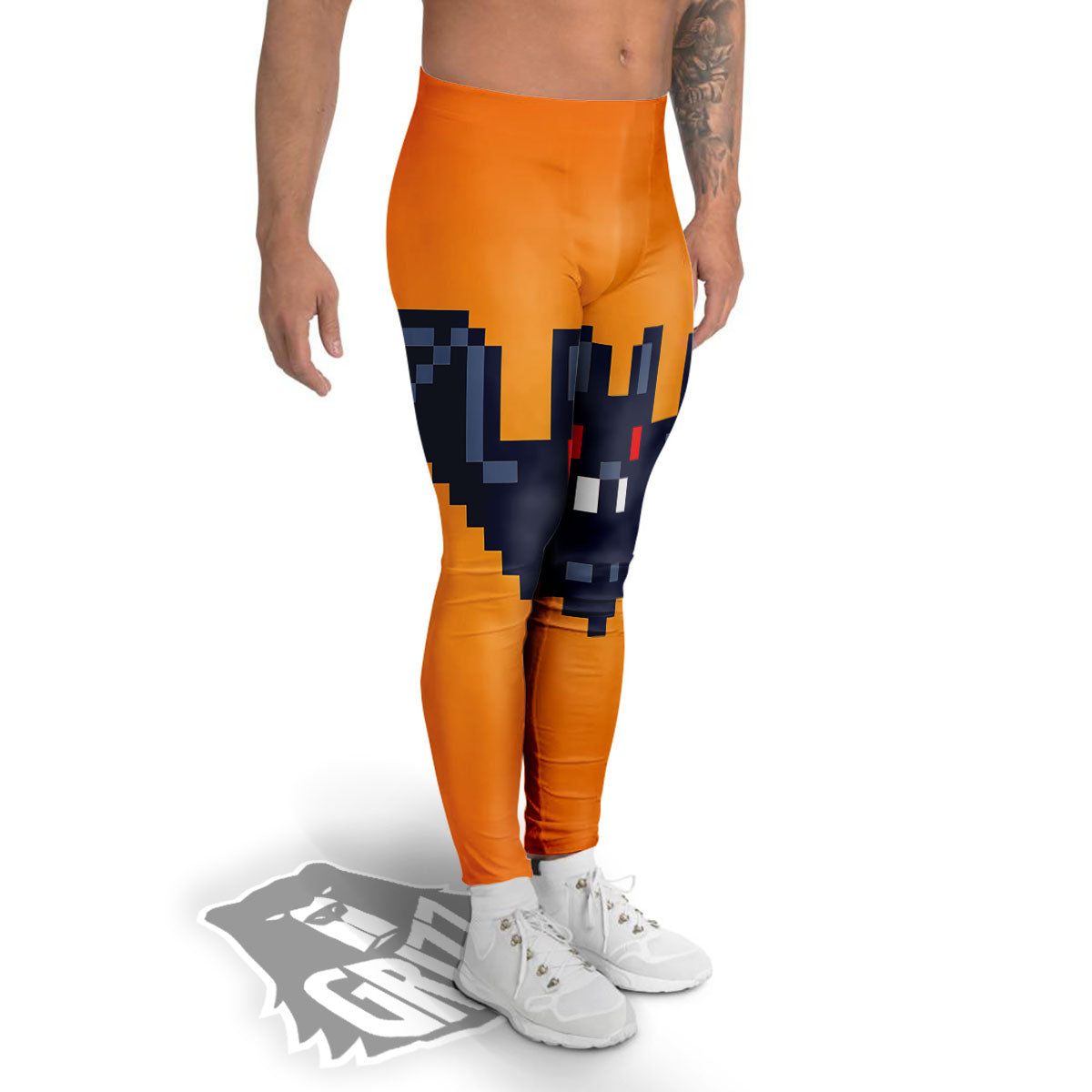 Halloween Bat 8-Bit Pixel Print Men's Leggings-grizzshop