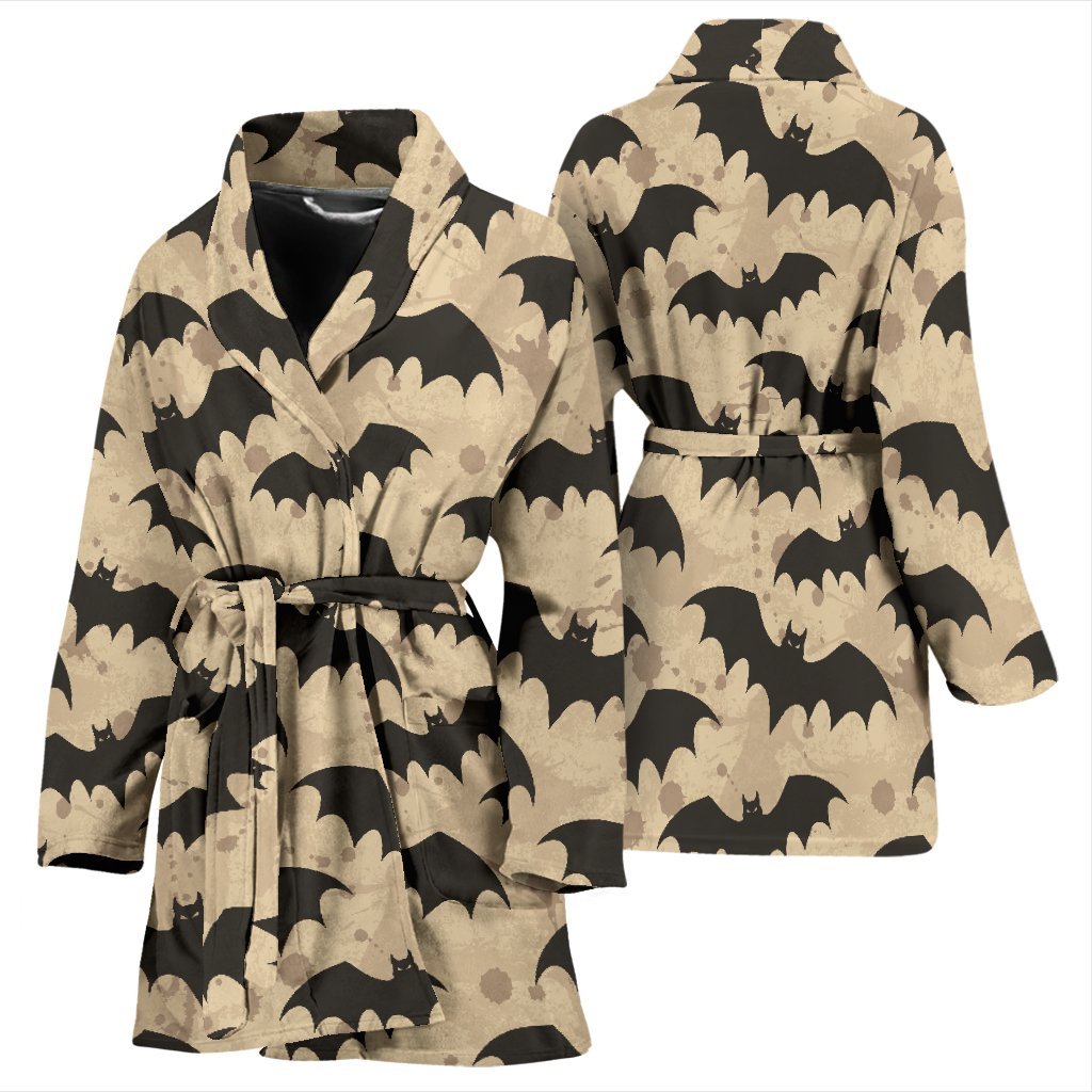 Halloween Bat Pattern Print Women Long Robe-grizzshop