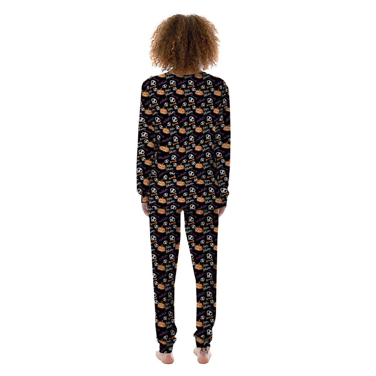 Halloween Black And Orange Print Pattern Women's Pajamas-grizzshop