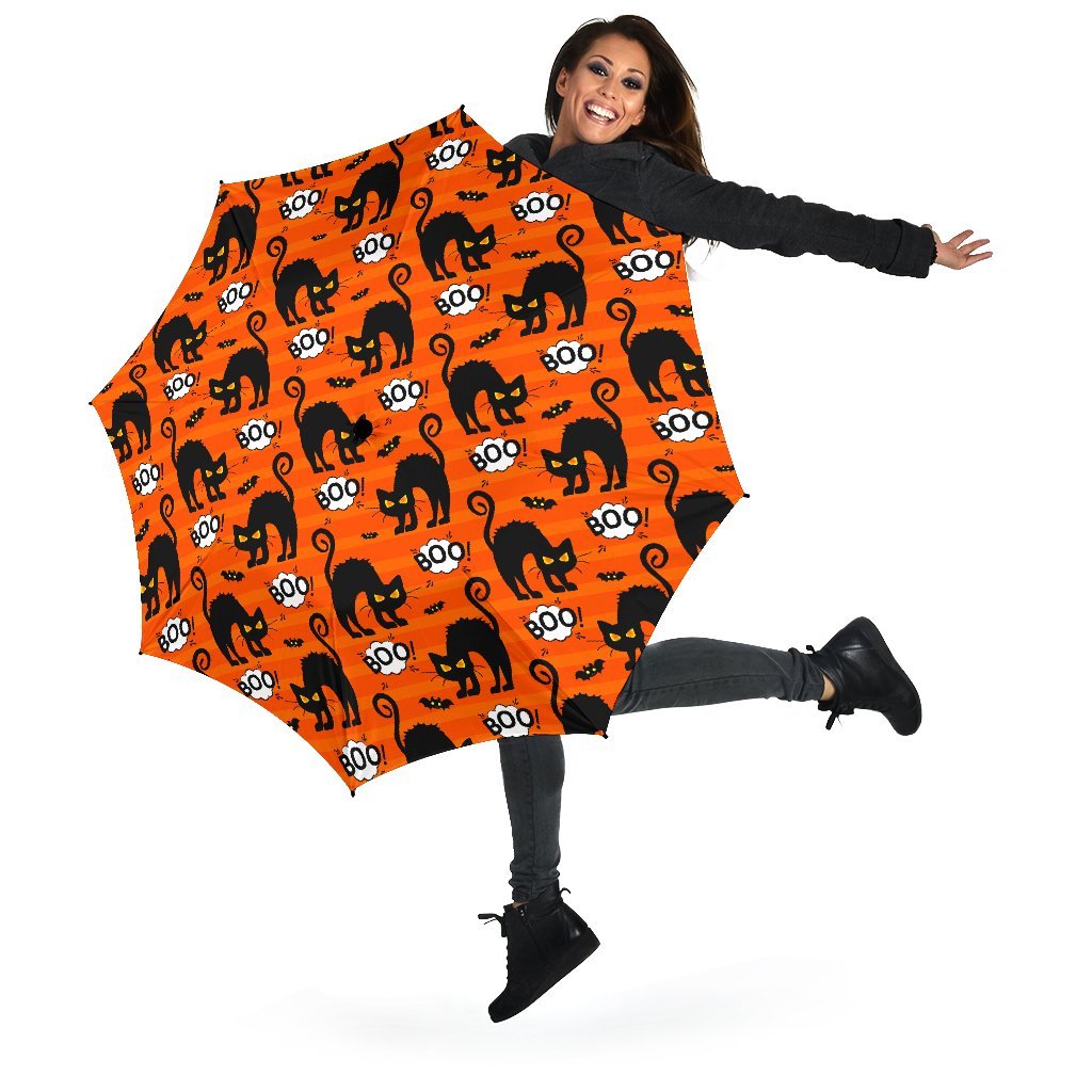 Halloween Black Cat Pattern Print Automatic Foldable Umbrella-grizzshop