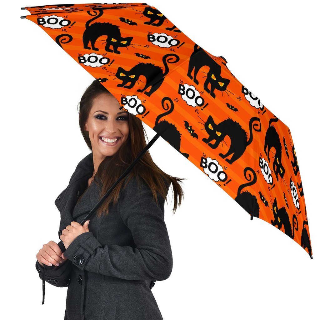 Halloween Black Cat Pattern Print Automatic Foldable Umbrella-grizzshop