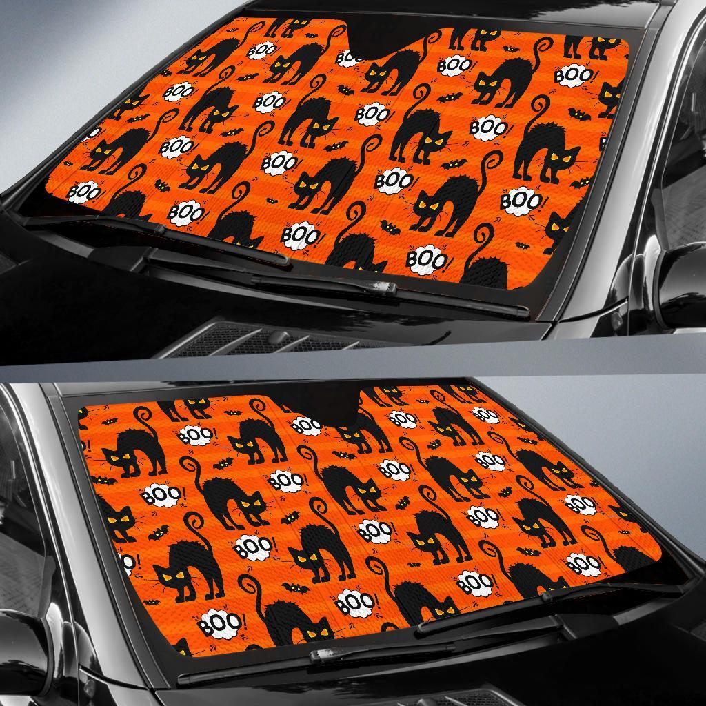 Halloween Black Cat Pattern Print Car Sun Shade-grizzshop