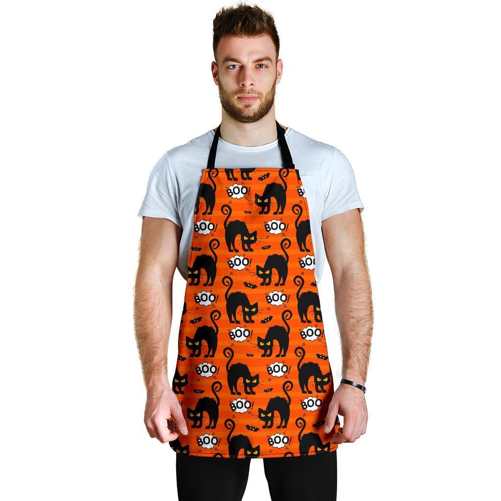 Halloween Black Cat Pattern Print Men's Apron-grizzshop